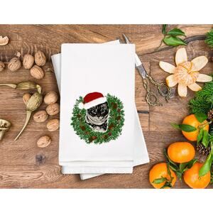 Christmas Wreath Cat Tea Towel